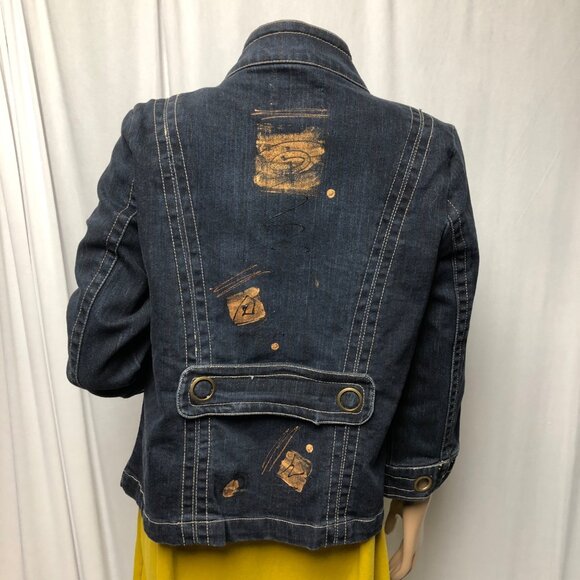 Live a Little Jean Jacket Womens Size Medium Cooper Painted Open Front Grommets - Picture 3 of 5